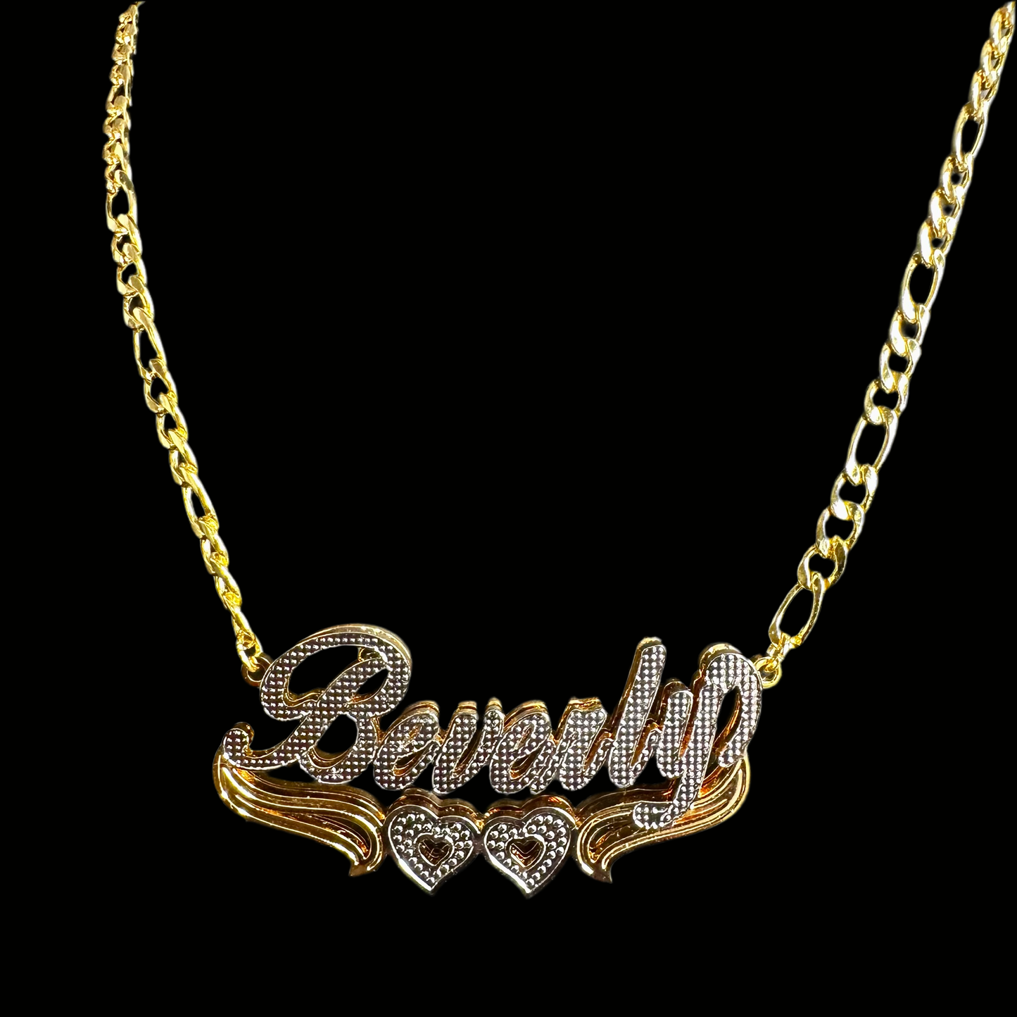 Custom Double Gold plated Nameplate Letter Chain Necklace with Heart Shape