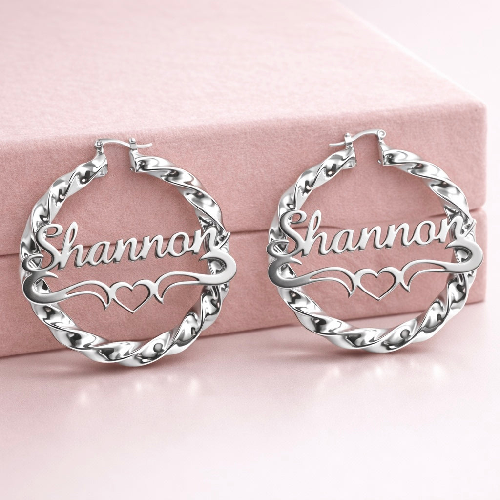 Twist/Heart Custom Name Earrings